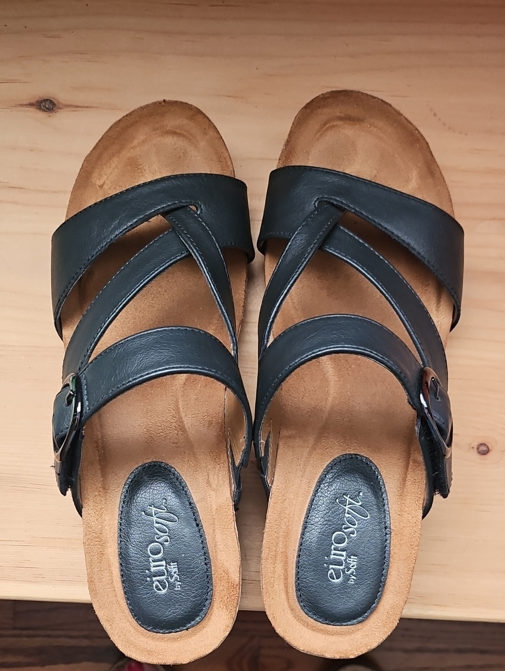 EuroSoft Black Strappy Slide Sandals